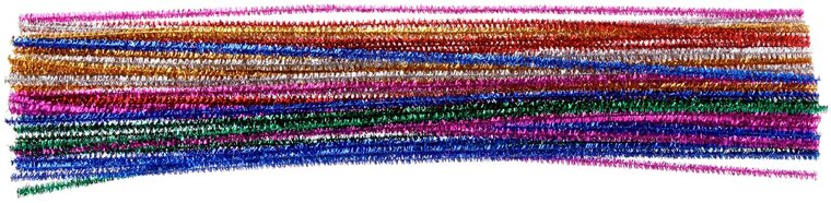 Bouhon glitter chenilledraad 50 cm x 6 mm, pak van 50 stuks, assorti