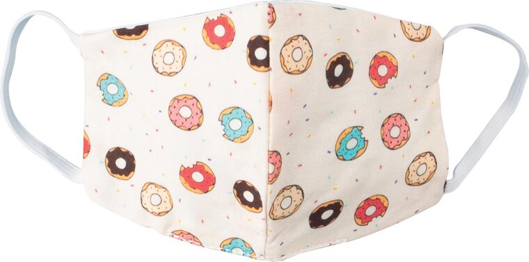 Wasbaar mondmasker, donut party motief, maat: kinderen, pak van 5 stuks