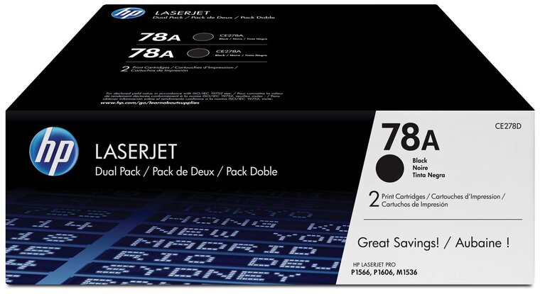 HP toner 78A, 2 100 pagina&#039;s, OEM CE278AD, zwart, duopack