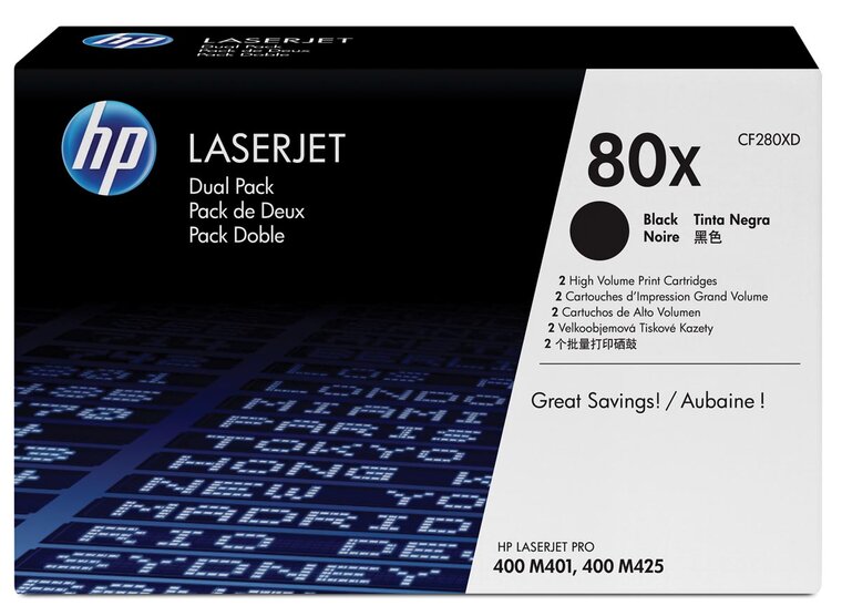 HP toner 80X, 6 900 pagina&#039;s, OEM CF280XD, zwart, duopack