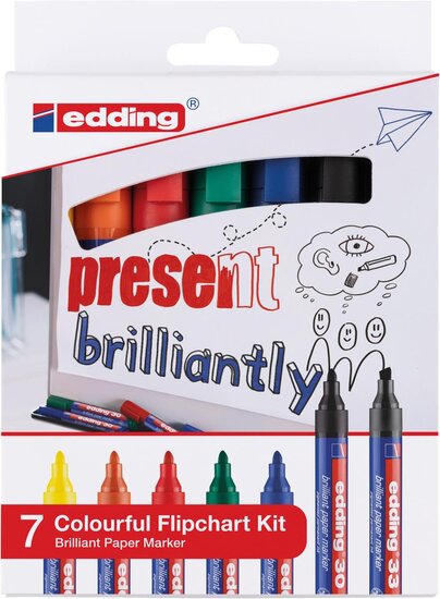 Edding Merkstift brilliant paper marker e-30 en e-33, blister met 7 stuks, assorti