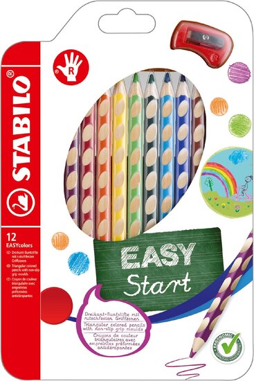 STABILO EASYstart kleurpotlood, rechtshandig, etui van 12 stuks, assorti