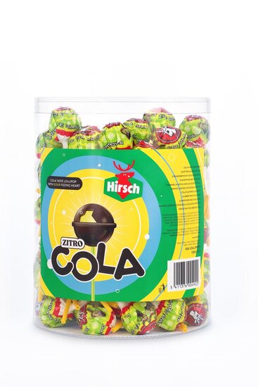 Hirsch Zitro Cola Lolly, 100 stuks, pot van 1,2 kg