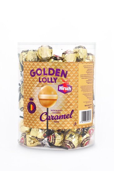 Hirsch Golden Lolly, 100 stuks, pot van 1,2 kg