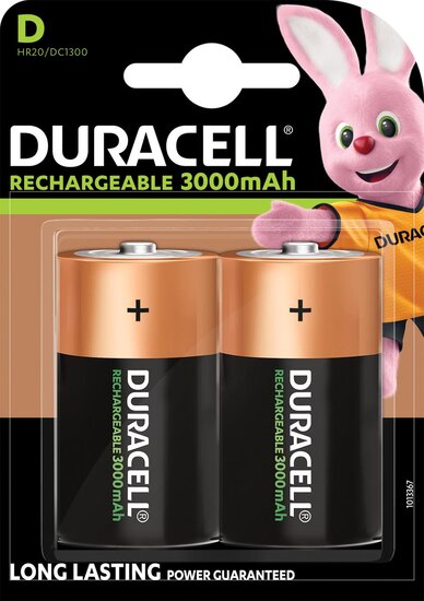 Duracell oplaadbare batterijen D, blister van 2 stuks