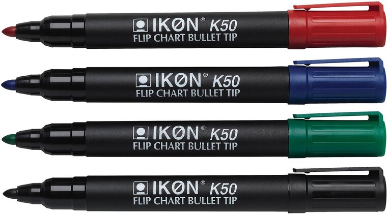 Ikon K50 flipchart marker, etui van 4 stuks in geassorteerde kleuren