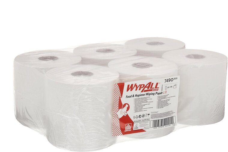 Wypall reinigingsdoeken L10, centerfeed, 1-laags, pak van 6 rollen, wit