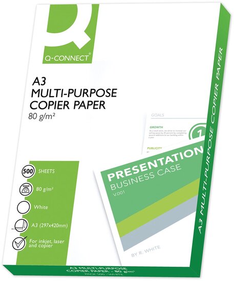 Q-CONNECT kopieerpapier, ft A3, 80 g, pak van 500 vel, wit