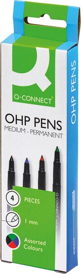 Q-CONNECT OHP marker, permanent, medium, set van 4 stuks in geassorteerde kleuren