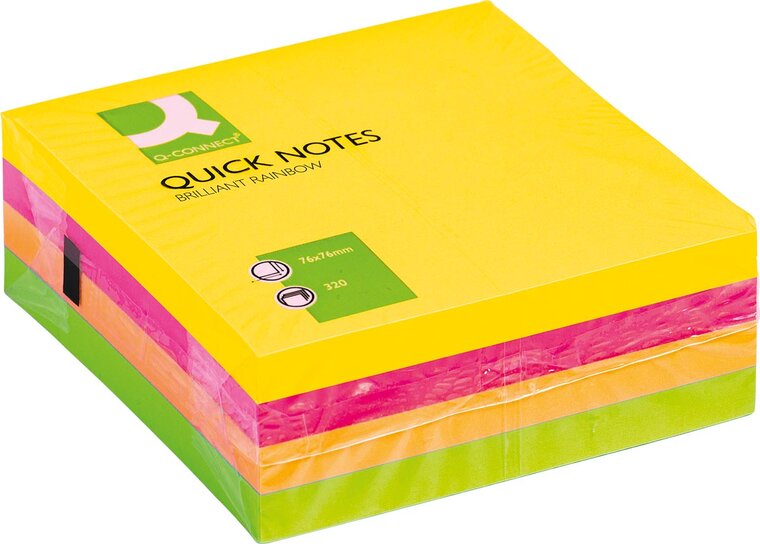 Q-CONNECT Quick Notes, ft 76 x 76 mm, 320 vel, geassorteerde neonkleuren