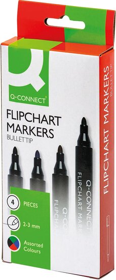 Q-CONNECT flipchartmarker, 2-3 mm, ronde punt, met clip, geassorteerde kleuren