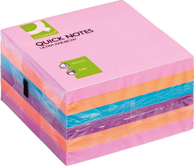 Q-CONNECT Quick Notes, ft 76 x 76 mm, 80 vel, pak van 6 blokken in 4 verschillende kleuren