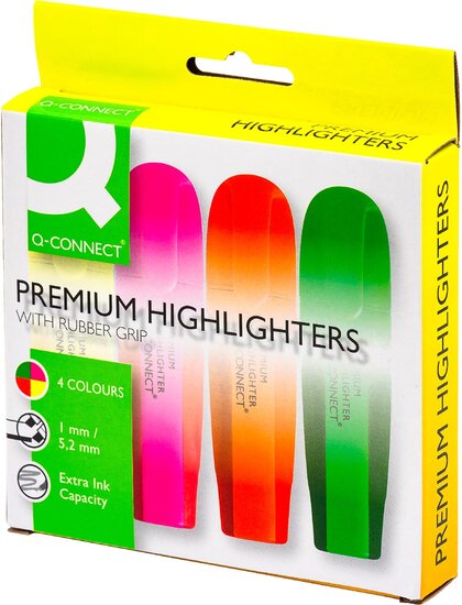 Q-CONNECT Premium markeerstift, geassorteerde kleuren, pak van 4 stuks