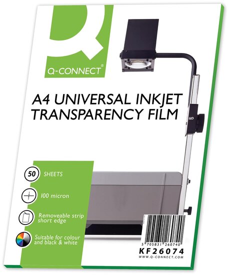 Q-CONNECT overhead transparanten voor inkjetprinter, ft A4, pak van 50 vel