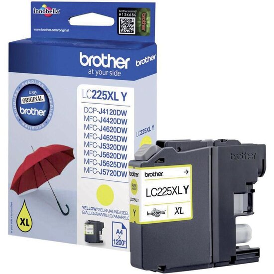 Brother inktcartridge, 1.200 pagina&#039;s, OEM LC-225XLY, geel