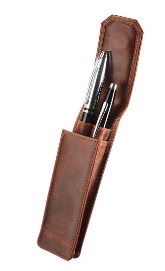 Maverick lederen pen etui voor 2 pennen, bruin