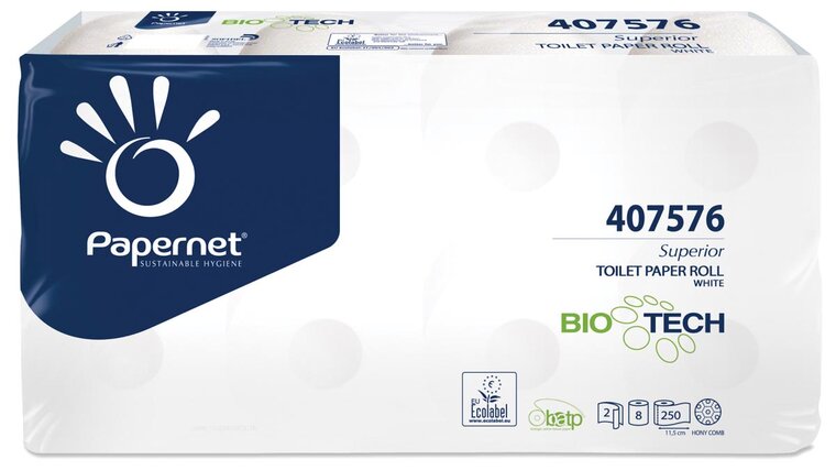 Papernet toiletpapier Superior, 2-laags, 250 vellen, pak van 8 rollen