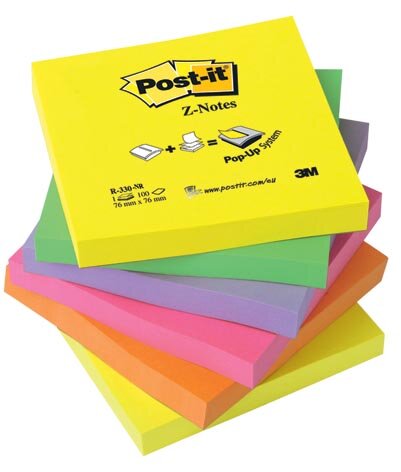 Post-it Z-notes, 100 vel, ft 76 x 76 mm, neonkleuren, pak van 6 stuks