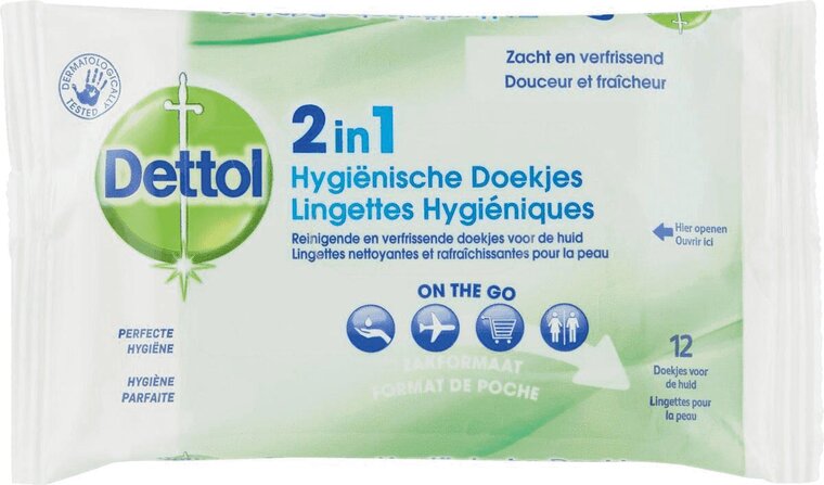 Dettol reinigingsdoekjes 2-in-1, pak van 12 stuks