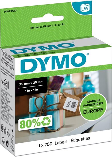 Dymo etiketten LabelWriter ft 25 x 25 mm, wit, 750 etiketten