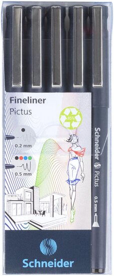 Schneider fineliner Pictus, etui van 5 stuks, assorti