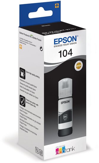 Epson inktfles 104, 4.500 pagina&#039;s, OEM C13T00P140, zwart