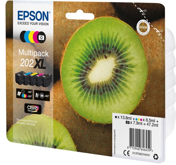 Epson inktcartridge 202XL, 550 - 800 pagina&#039;s, OEM C13T02G74010, 5 kleuren