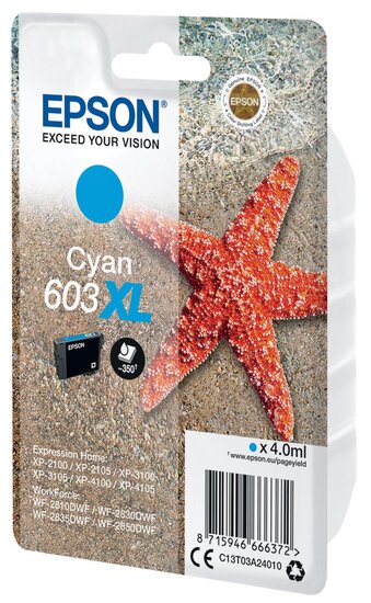 Epson inktcartridge 603 XL, 4 ml, OEM C13T03A24010, cyaan