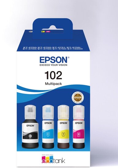 Epson inktfles 102, 6.000 - 7.500 pagina&#039;s, OEM C13T03R640, 4 kleuren