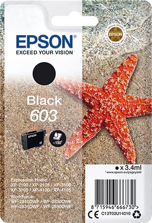 Epson inktcartridge 603, 150 pagina&#039;s, OEM C13T03U14020, zwart