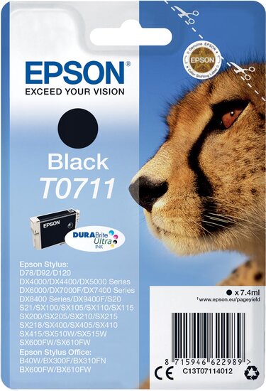 Epson inktcartridge T0711, 245 pagina&#039;s, OEM C13T07114012, zwart