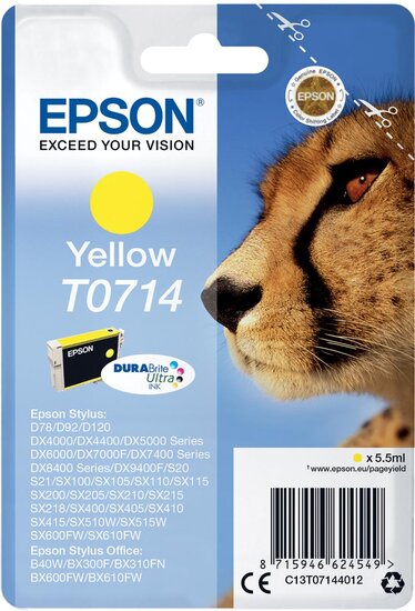 Epson inktcartridge T0714, 415 pagina&#039;s, OEM C13T07144012, geel