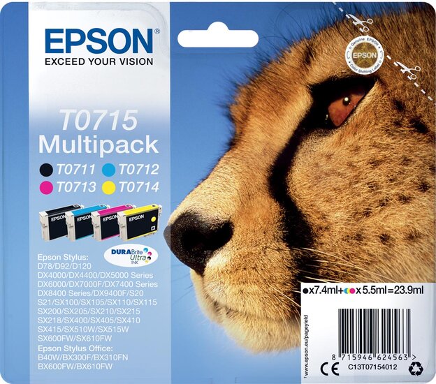 Epson inktcartridge T0715,250-415 pagina&#039;s, OEM C13T07154012, 4 kleuren