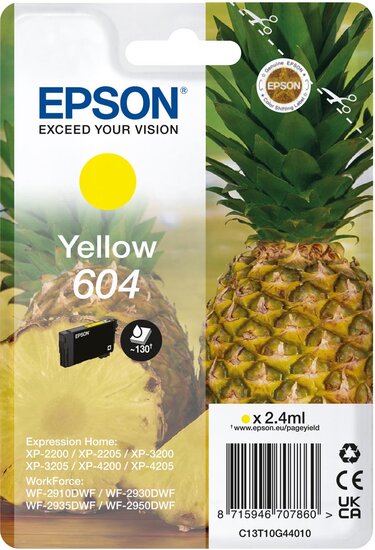 Epson inktcartridge 604, 130 pagina&#039;s, OEM C13T10G44010, geel