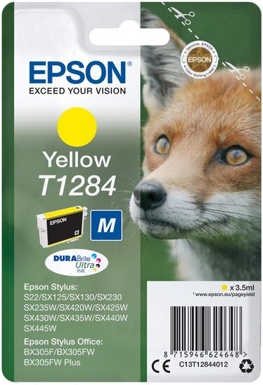 Epson inktcartridge T1284, 225 pagina&#039;s, OEM C13T12844012, geel