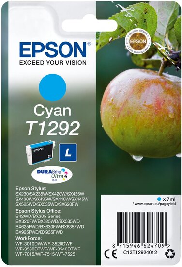 Epson inktcartridge T1292, 460 pagina&#039;s, OEM C13T12924012, cyaan