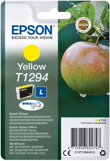 Epson inktcartridge T1294, 515 pagina&#039;s, OEM C13T12944012, geel