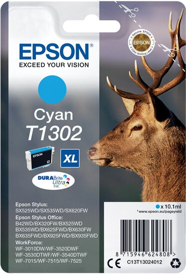 Epson inktcartridge T1302, 765 pagina&#039;s, OEM C13T13024012, cyaan