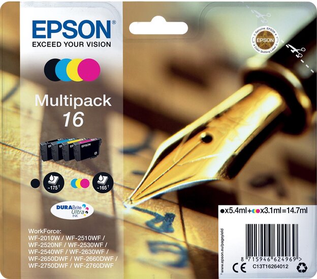 Epson inktcartridge 16, 165-175 pagina&#039;s, OEM C13T16264012, 4 kleuren