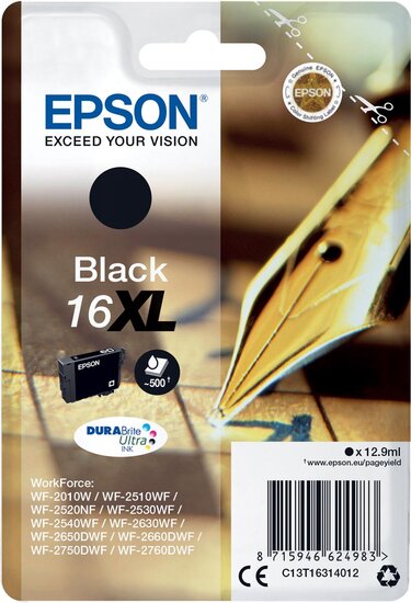 Epson inktcartridge 16XL, 500 pagina&#039;s, OEM C13T16314012, zwart