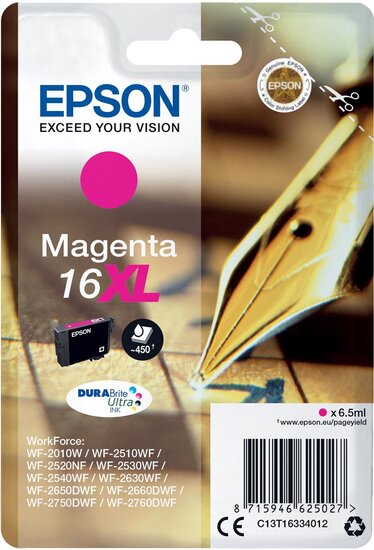 Epson inktcartridge 16XL, 450 pagina&#039;s, OEM C13T16334012, magenta