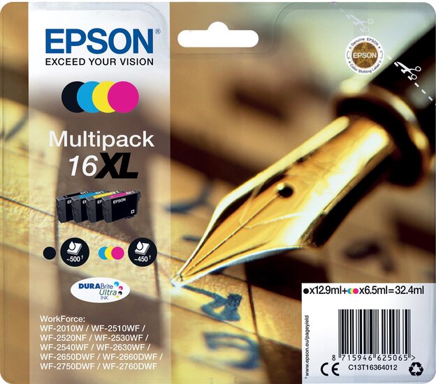 Epson inktcartridge 16XL, 450-500 pagina&#039;s, OEM C13T16364012, 4 kleuren