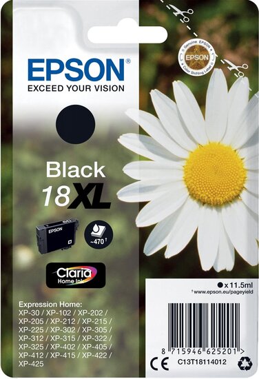 Epson inktcartridge 18XL, 470 pagina&#039;s, OEM C13T18114012, zwart