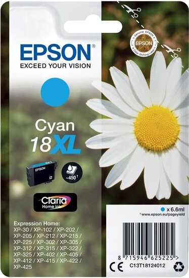 Epson inktcartridge 18XL, 450 pagina&#039;s, OEM C13T18124012, cyaan