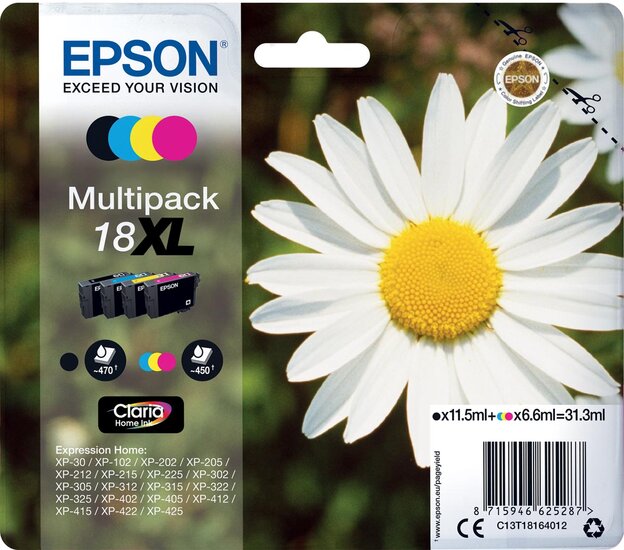 Epson inktcartridge 18XL, 450 pagina&#039;s, OEM C13T18164012, 4 kleuren