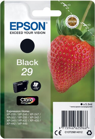 Epson inktcartridge 29, 175 pagina&#039;s, OEM C13T29814012, zwart