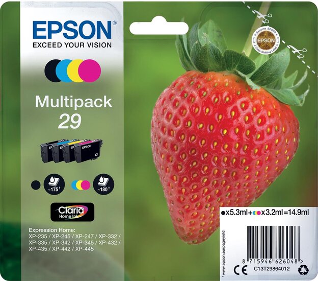 Epson inktcartridge 29, 180 pagina&#039;s, OEM C13T29864012, 4 kleuren