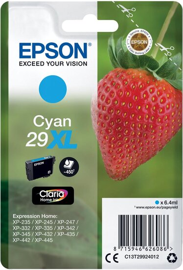 Epson inktcartridge 29X,L 450 pagina&#039;s, OEM C13T29924012, cyaan