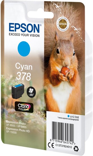 Epson inktcartridge 378, 360 pagina&#039;s, OEM C13T37824010, cyaan