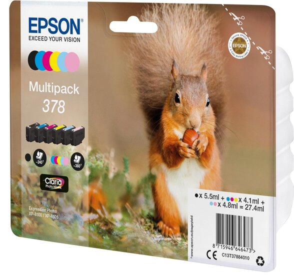 Epson inktcartridge 378, 240 - 360 pagina&#039;s, OEM C13T37884010, 6 kleuren